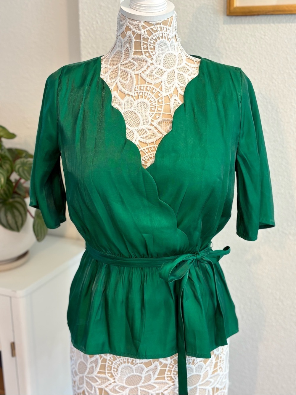 Miami Scallop Wrap Peplum Top Emerald Green- size S